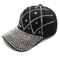 Classic black baseball cap featuring full silver rhinestone coverage and geometric patterns - M (56-58cm) / Black