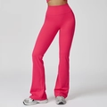 Pantalon de yoga évasé à taille haute en rose fuchsia pour fitness et course - Rouge pivoine