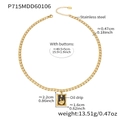 Detail view of gold stainless steel necklace with size measurements and product specs - Square Relief Style (P715) / 40.5+6cm / Gold