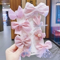 Pink girls hair clips set with fabric bows and glitter sequins for kids hair styling - Hair Clip Set (With Cardboard) / Set of 8 / Pink (8#)