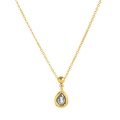 18K gold plated stainless steel necklace with blue teardrop birthstone and hammered texture - December Individual Pendant
