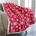 Détail de couverture de Noël en flanelle rouge à flocons et doublure en polaire Sherpa - Flocon de neige rouge / 70*100CM