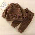 Pigiama caldo per bambini in flanella marrone scuro con ricamo orsetto e cappuccio - 80cm / Marrone (Set Orsetto in Pile con Tasca)