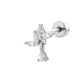 Silver flower ear stud with zircon drop pendant and flat back screw on white background - Flower Water Drop Style (A-473) / Single Piece