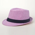 Chapeau fedora classique à rayures rouges et blanches avec ruban noir pour le voyage - M (56-58cm) / Rouge
