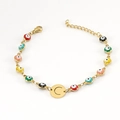 Goldenes Edelstahl-Armband mit bunten Evil-Eye-Perlen und dem Buchstaben C Anhänger - Buchstabe C