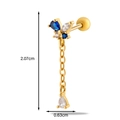 Piercing cartilage papillon doré avec pierres bleues et détail de chaîne pendante - Chaîne Papillon Tombante - Couleur Or (12#)