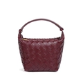 Chic burgundy hand-woven leather handbag with wide weave pattern and top handle - B2051# Wine Red