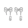 Eleganti orecchini a fiocco in argento con pavé di zirconi e pietre tonde pendenti - Fiocco Argento Pendente Singolo Diamante
