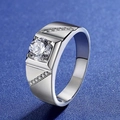 Close-up of minimalist silver ring with a sparkling one-carat round center stone. - Ljz-117 [2 Carats] / Adjustable Open