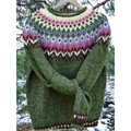 Close-up of Fair Isle knit sweater with colorful geometric patterns on pine forest background - 3XL / Tops / Dark Green (9206#)