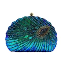 Detail showing intricate peacock feather pattern with turquoise sequins and beads - Teal
