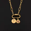 14K gold plated stainless steel letter P necklace with a sparkling crystal flower pendant - Gold / Letter P