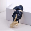 Artistic silent face mask brooch in navy blue and gold finish for suits - Black