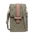 Primer plano del bolso verde de piel PU para móvil con relieve y hebilla rosa de moda - Verde Oscuro