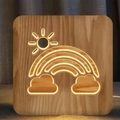 Square wooden 3D night light with sun and rainbow carving emitting warm LED glow - Sun Cloud/15cm