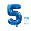 Blue 40-inch number 5 foil balloon with retail card packaging and straw for birthday - Number 5 / 40 Inch / Blue