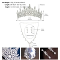 Dimensioni dettagliate del set da sposa con corona di strass, collana e orecchini - Argento