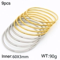 9pcs set of 18k gold and silver plated 3mm stacking titanium steel bangles for women - 9Pcs Set-Gold Silver Mix (KB184077-LO)