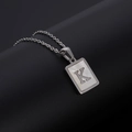 Silver square letter K pendant necklace with white mother of pearl inlay on O-chain - Silver Letter K