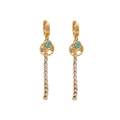 Lange Quasten-Ohrringe in Gold mit Strass-Augenmotiv und türkisfarbenen Perlen - Lebensbaum-Stil (E543)