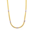 Gold-plated snake chain necklace featuring five rectangular purple zircon gemstones - Necklace / Gold + Purple Zirconia