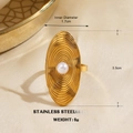 Goldener Edelstahlring in Ovalform mit Sonnenstrahl-Struktur und weißer Perle - Perlen-Konzentrischer Kreis-Stil (1539)