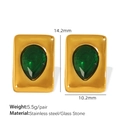 Retro goudkleurige roestvrijstalen oorbellen met smaragdgroene glazen druppels - EH788 Oorbellen / Groen
