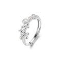 Elegant S925 sterling silver open ring with shell flower and freshwater pearl accents - Silver (GPR24-P)