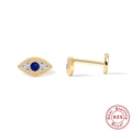 Golden S925 sterling silver evil eye stud earring with blue stones and screw back - Evil Eye (Style 9) / Gold