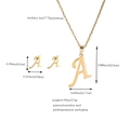 Detailed size specifications for gold stainless steel letter A necklace and earrings set - Letter A / Gold