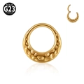 Golden G23 solid titanium hoop with hammered texture and hinge closure for piercings - 1.2x8mm / Hammered Surface / Gold