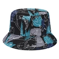 Detailed view of the wide brim sun hat featuring all-over white dinosaur print patterns - Black - Dinosaur Fossil