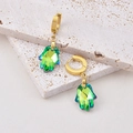 Hamsa hand earrings with green gradient crystal pendant and gold-plated hoops - Earrings-Hamsa Hand