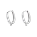 Detailed view of silver oval hoop earrings with bottom hanging loops and polished finish - Geometric Hoop (VE1280) / White Gold