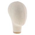 Testa di manichino in lino beige con base tonda in legno per parrucche e cappelli - Beige (Senza base)