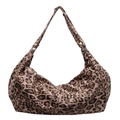 Elegante borsa tote leopardata in finta pelle scamosciata con tracolla regolabile - Cachi