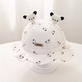 Dettaglio cappello sole neonato con stampa panda, orecchie 3D e etichetta in cuoio - 48cm (5-18 Mesi) / Nero-Stampa Panda