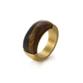 Polished gold titanium steel ring featuring a rectangular tiger eye stone inlay - US 6 / Tiger Eye Gold (KR51539-K)