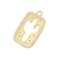Golden rectangular cactus pendant with crystal border in Western cowboy jewelry style - VD1758 Gold Hollow Cactus Pendant