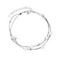 Silver double-layered bracelet with round beads and frosted lucky clover charms - Double Layer Four Leaf Clover Bracelet