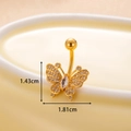 Golden butterfly navel ring with white cubic zirconia and marquise stone dimensions - Large Butterfly Style (5#) / Gold