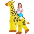 Adult inflatable giraffe costume with brown spots and internal blower for party fun - Riding A Yellow Giraffe / One Size