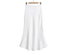 Macro detail of high-waist white satin maxi skirt fabric texture and flowing fish tail hem - S / White Maxi