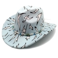 Light blue western cowboy hat with flying bird print and beaded shell band decoration - M (56-58cm) / Pinch Front Blue