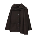 Cappotto da donna in lana marrone scuro con sciarpa coordinata e tasca frontale grande - XS / caffè