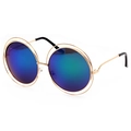 Retro round double-frame metal sunglasses with blue-green gradient mirrored lenses - Gold Frame Green Mirror C2