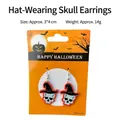Boucles d'oreilles squelette d'Halloween avec chapeau de sorcier noir sur carte - Boucles d'Oreilles Crâne avec Chapeau