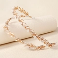 Detailed view of handmade baroque gold wire headband with leaf rhinestones and pearls - Gold Leaf Headpiece