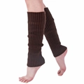 Detailed texture of brown rib-knit leg warmers showing elastic fabric and soft vertical weave - Coffee